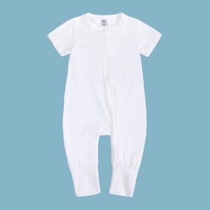 Unisex Baby Bodysuit Romper Sleeper 3-24M White Cotton Short Sleeve Double Zippe